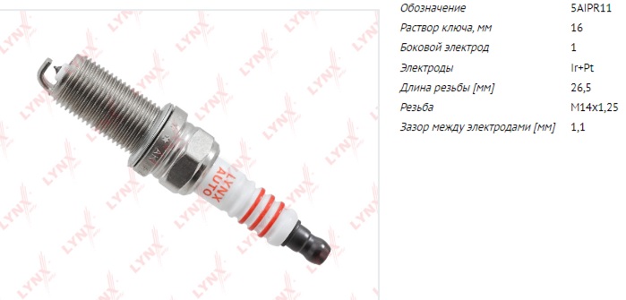 Свеча LYNXauto (иридий + платина) 5AIPR11 SP236