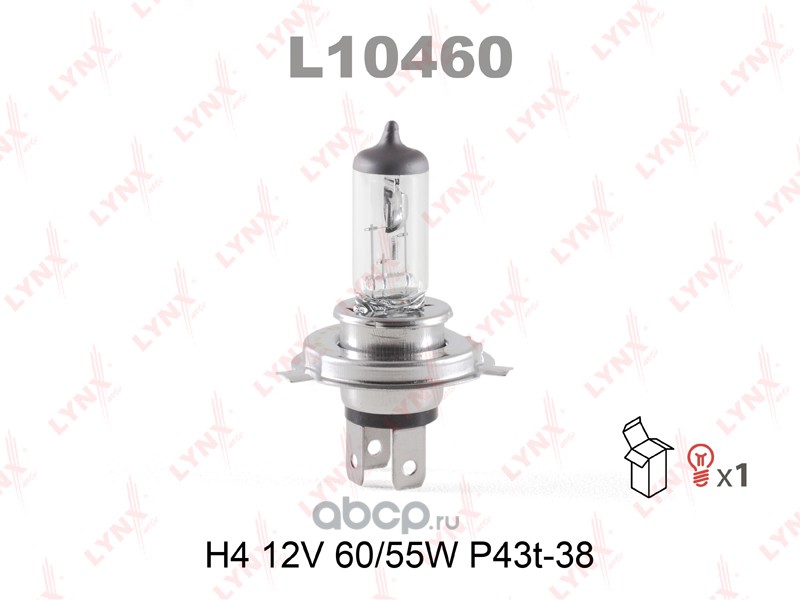 Автолампа LYNXauto H4 12V 60/55W P43T-38 L10460