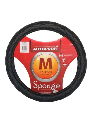 Оплетка AUTOPROFI мягкая кожа стеган. черная SP-9010 BK (M)